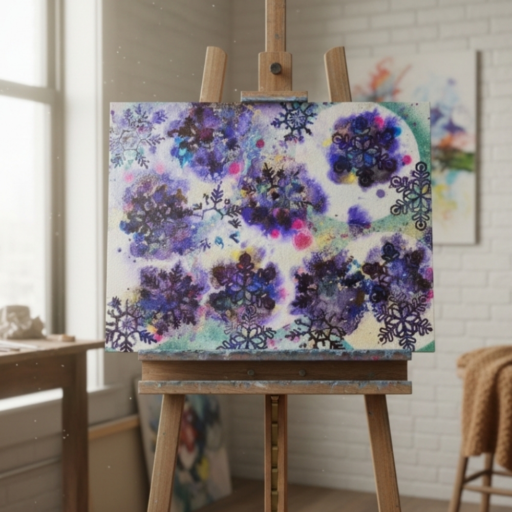HANDCRAFTED Abstract Snowflake Colorful Painting HANDPAINTED Artwork Wall Decor